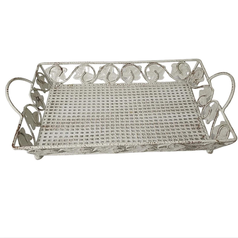 Vintage Style Shabby Chic Metal‎ Footed Tray Basket Like New